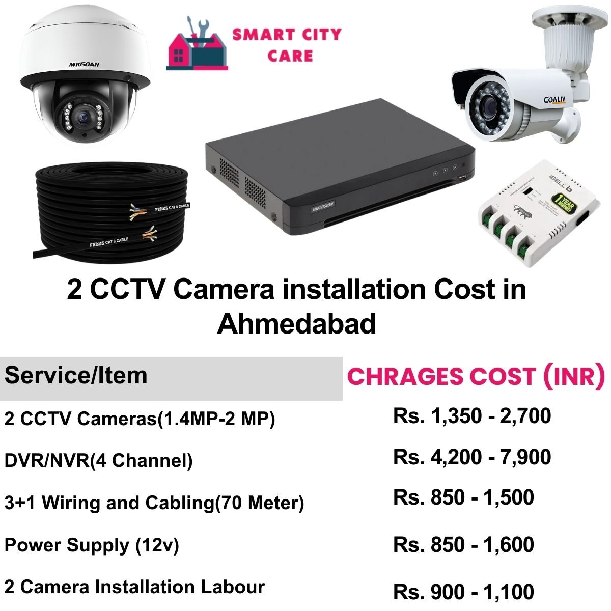 2 CCTV camera installation cost list in  Ahmedabad