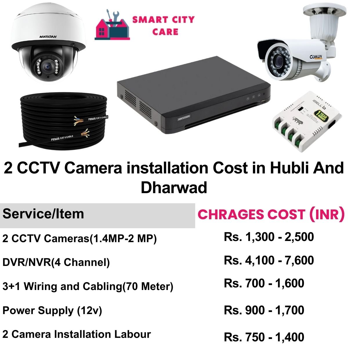 2 CCTV camera installation cost list in  Hubli-and-dharwad