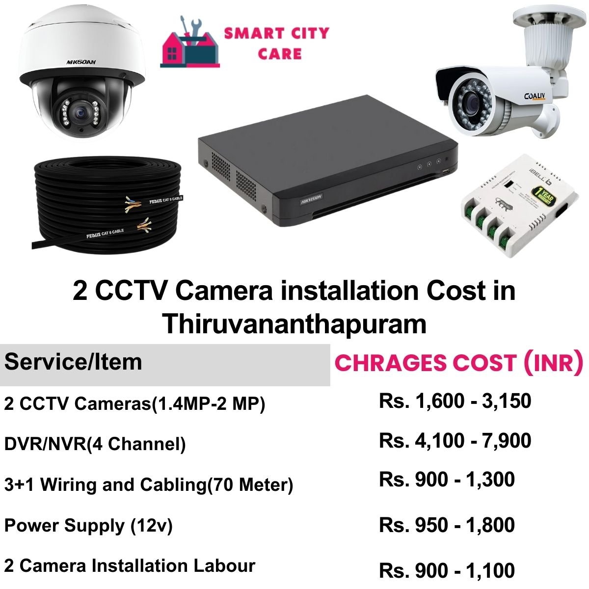 2 CCTV camera installation cost list in  Thiruvananthapuram