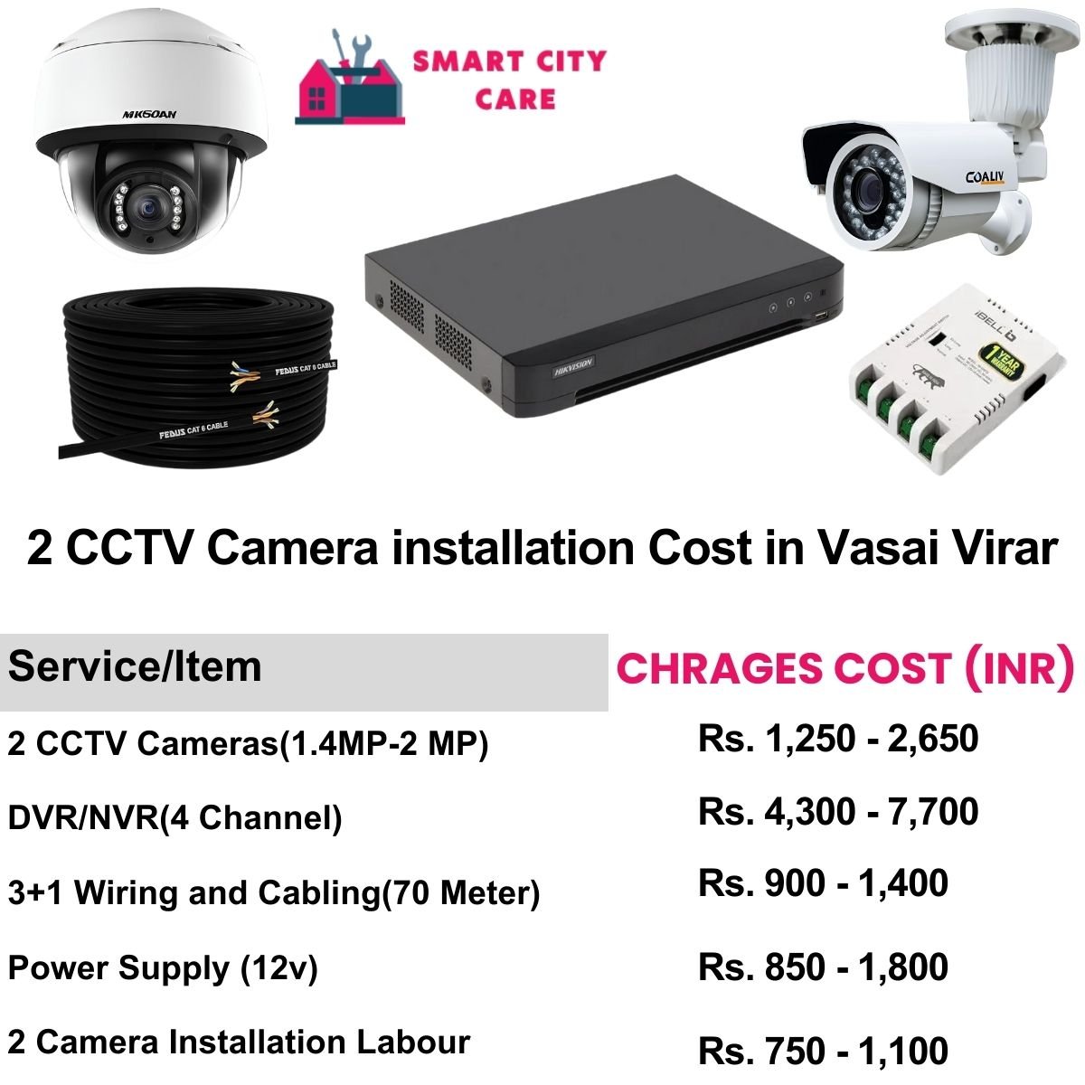 2 CCTV camera installation cost list in  Vasai virar