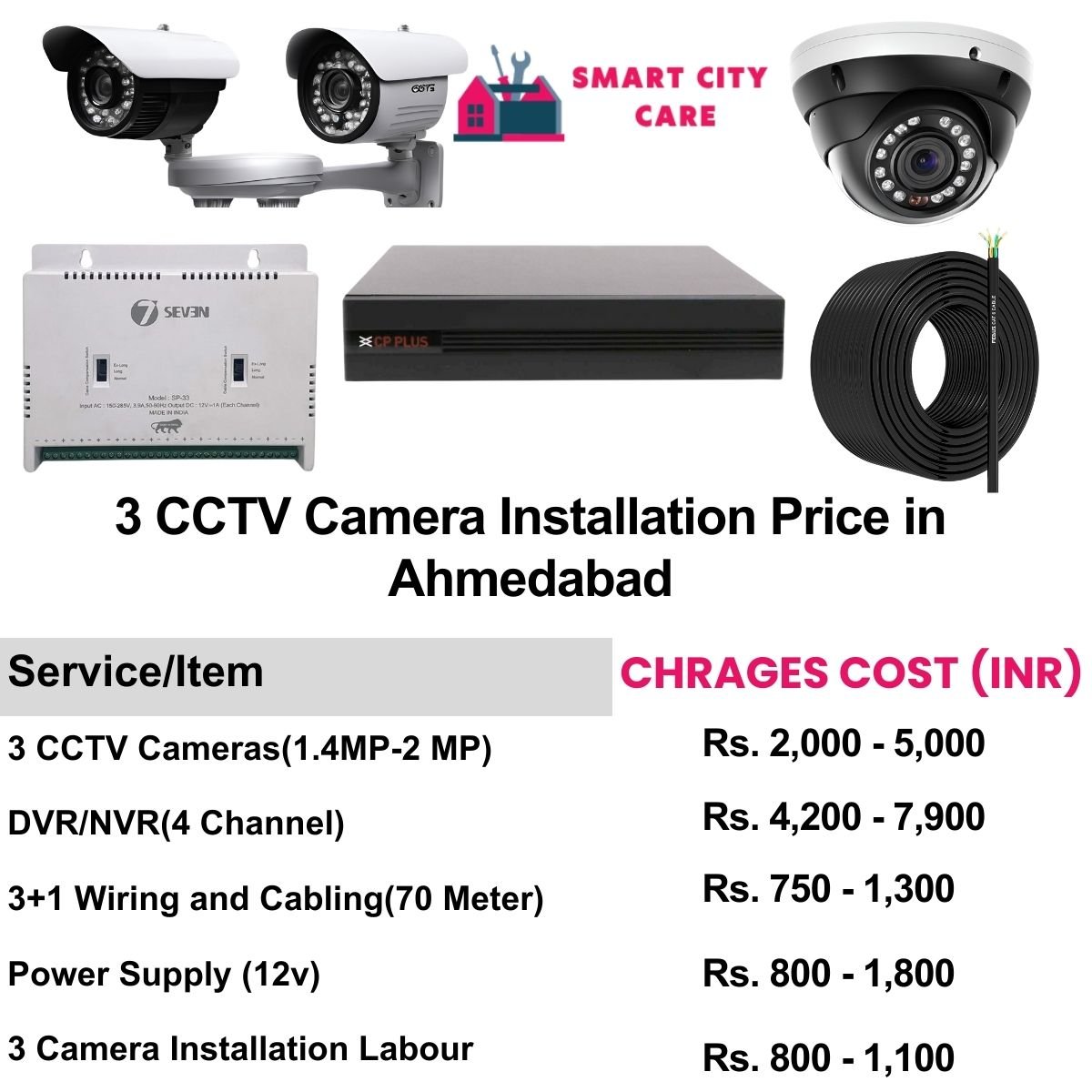 3 CCTV camera installation cost list in  Ahmedabad