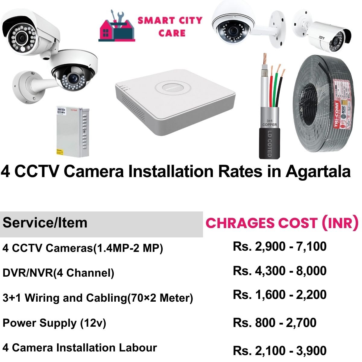 4 CCTV camera installation cost list in  Agartala