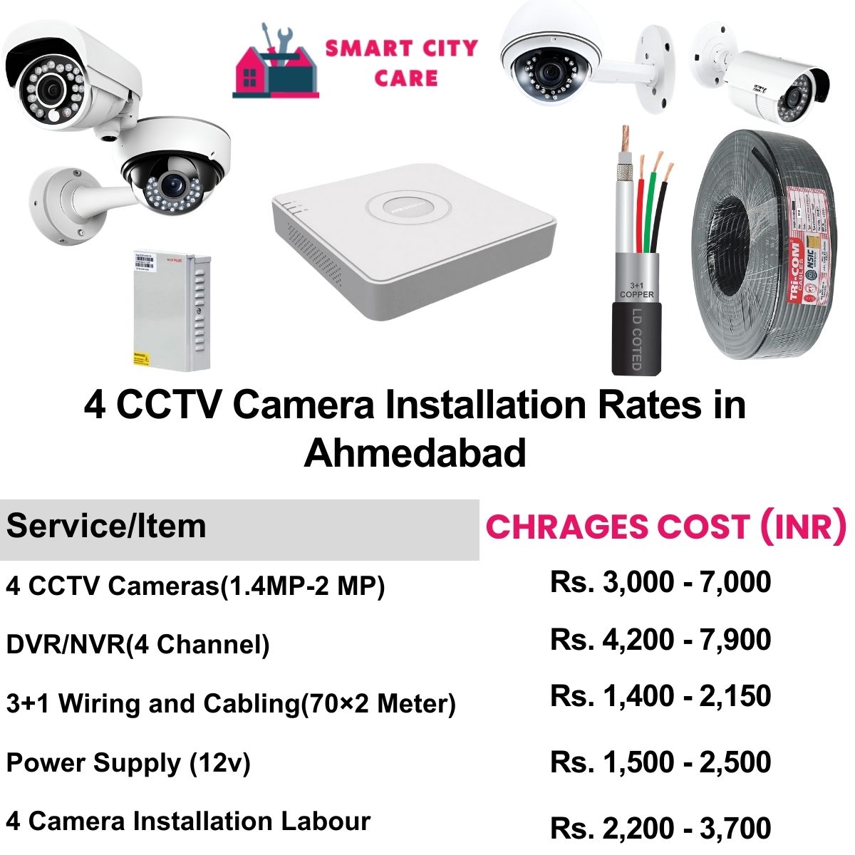 4 CCTV camera installation cost list in  Ahmedabad