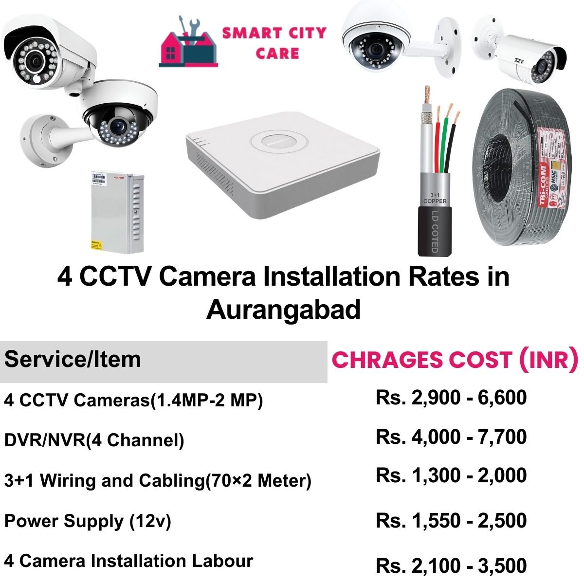 4 CCTV camera installation cost list in  Aurangabad