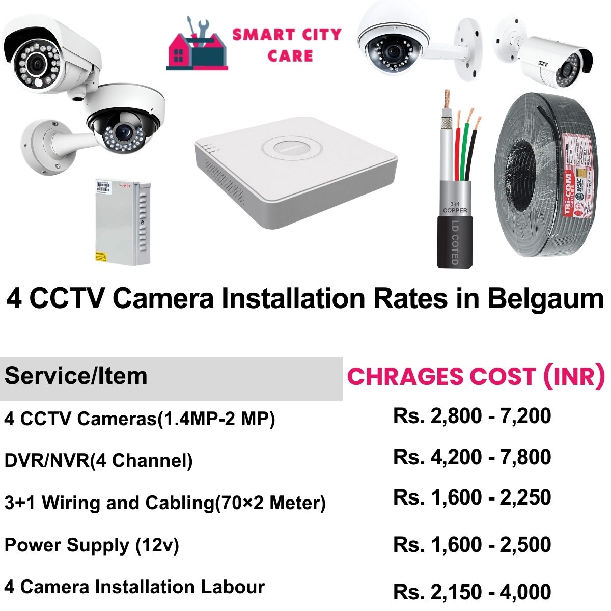 4 CCTV camera installation cost list in  Belgaum