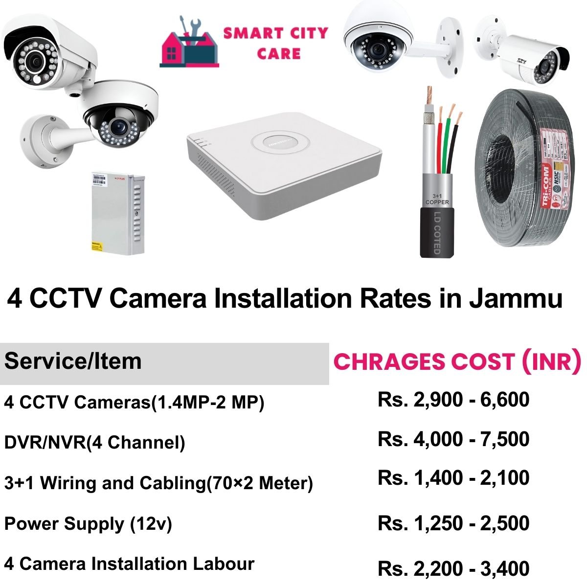 4 CCTV camera installation cost list in  Jammu