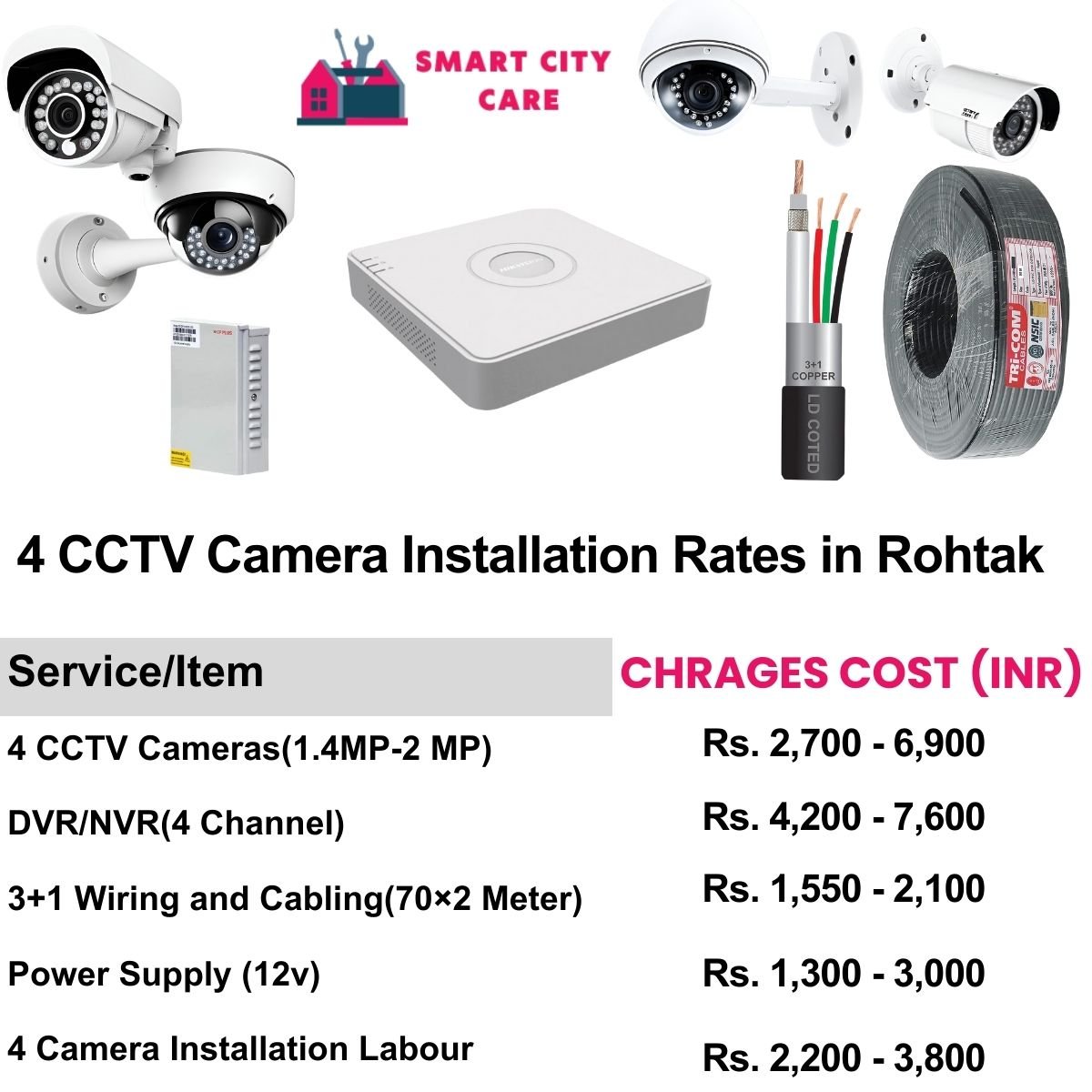 4 CCTV camera installation cost list in  Rohtak