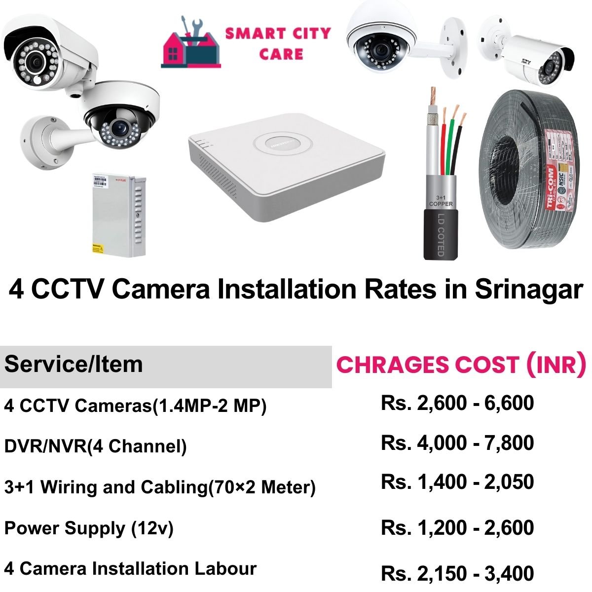 4 CCTV camera installation cost list in  Srinagar