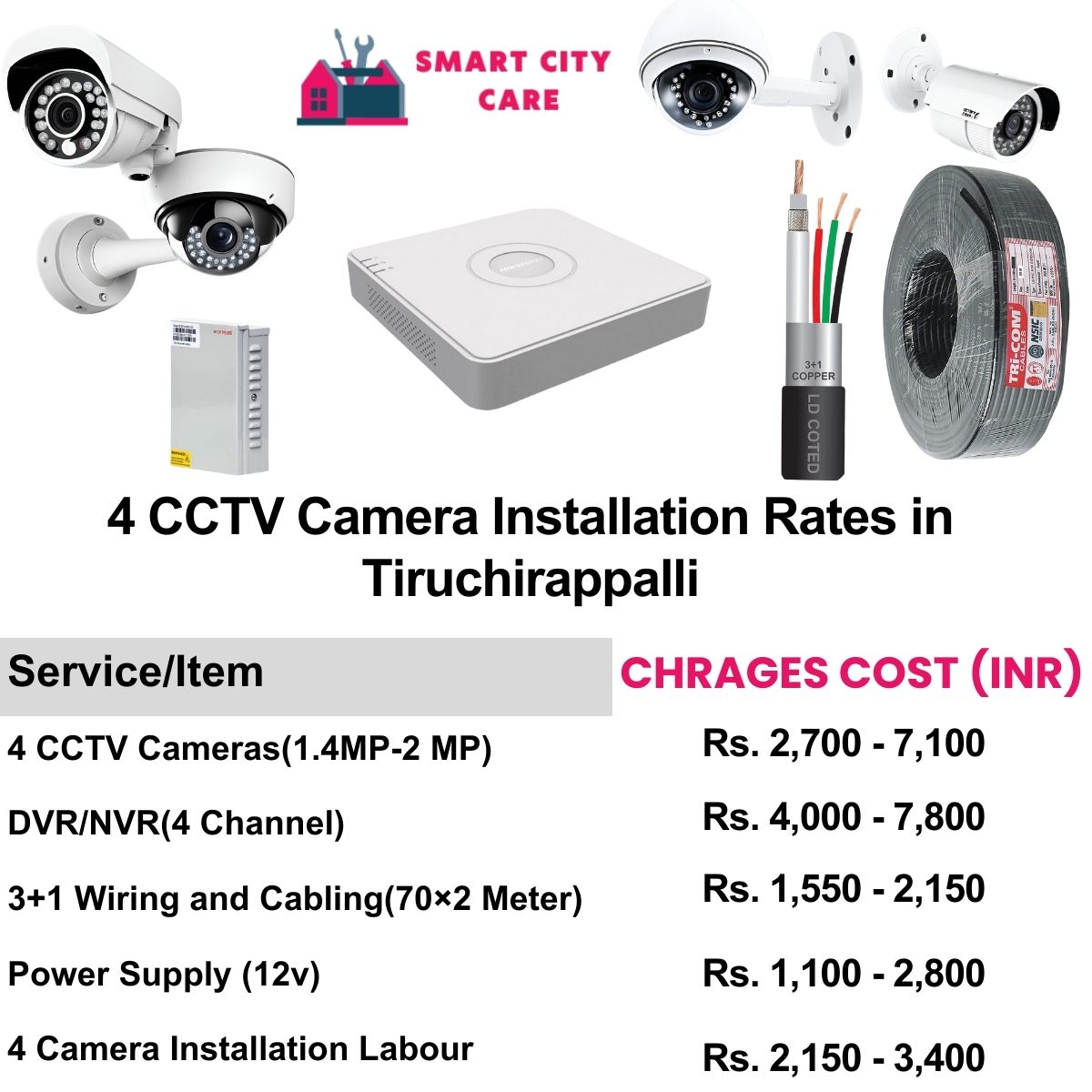 4 CCTV camera installation cost list in  Tiruchirappalli