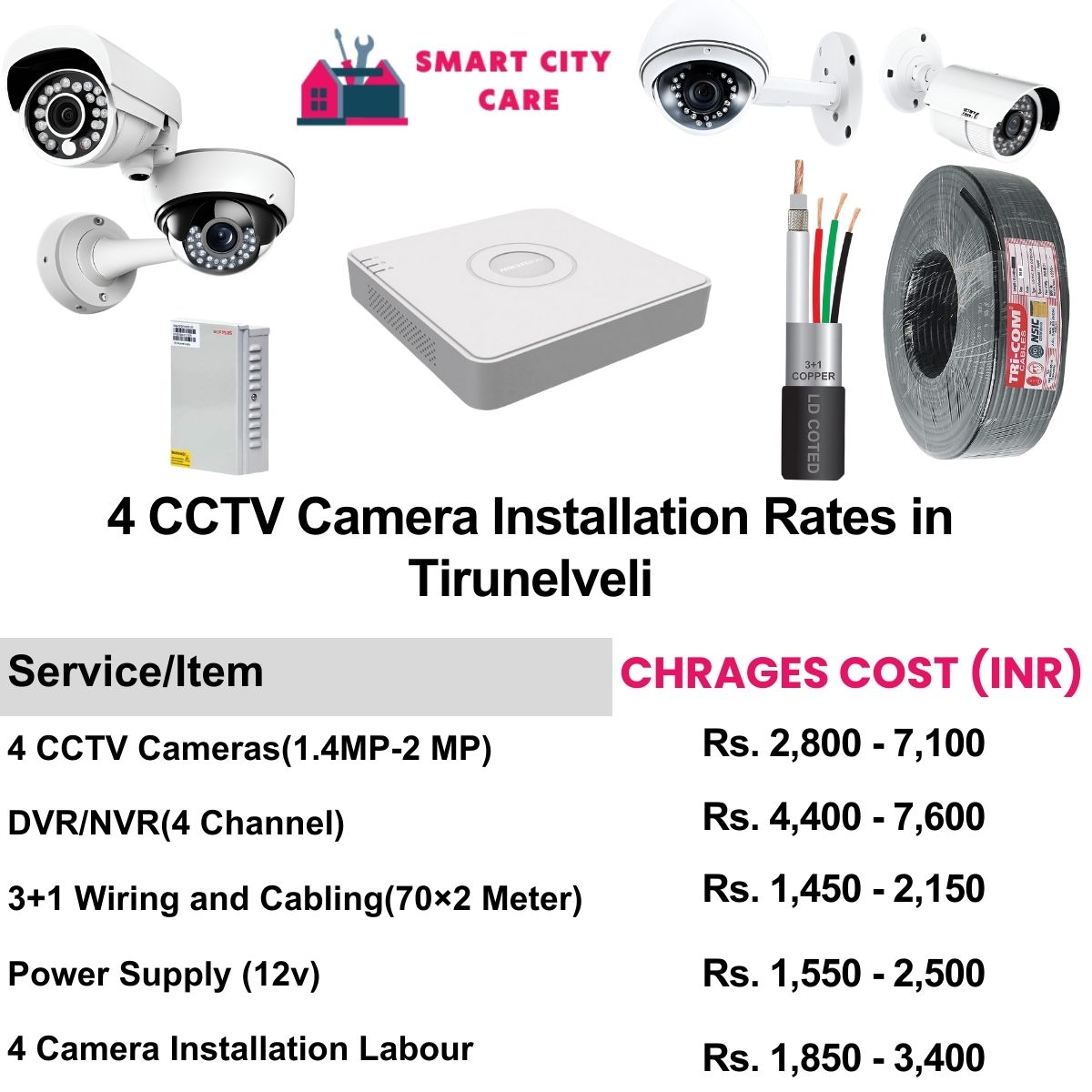 4 CCTV camera installation cost list in  Tirunelveli