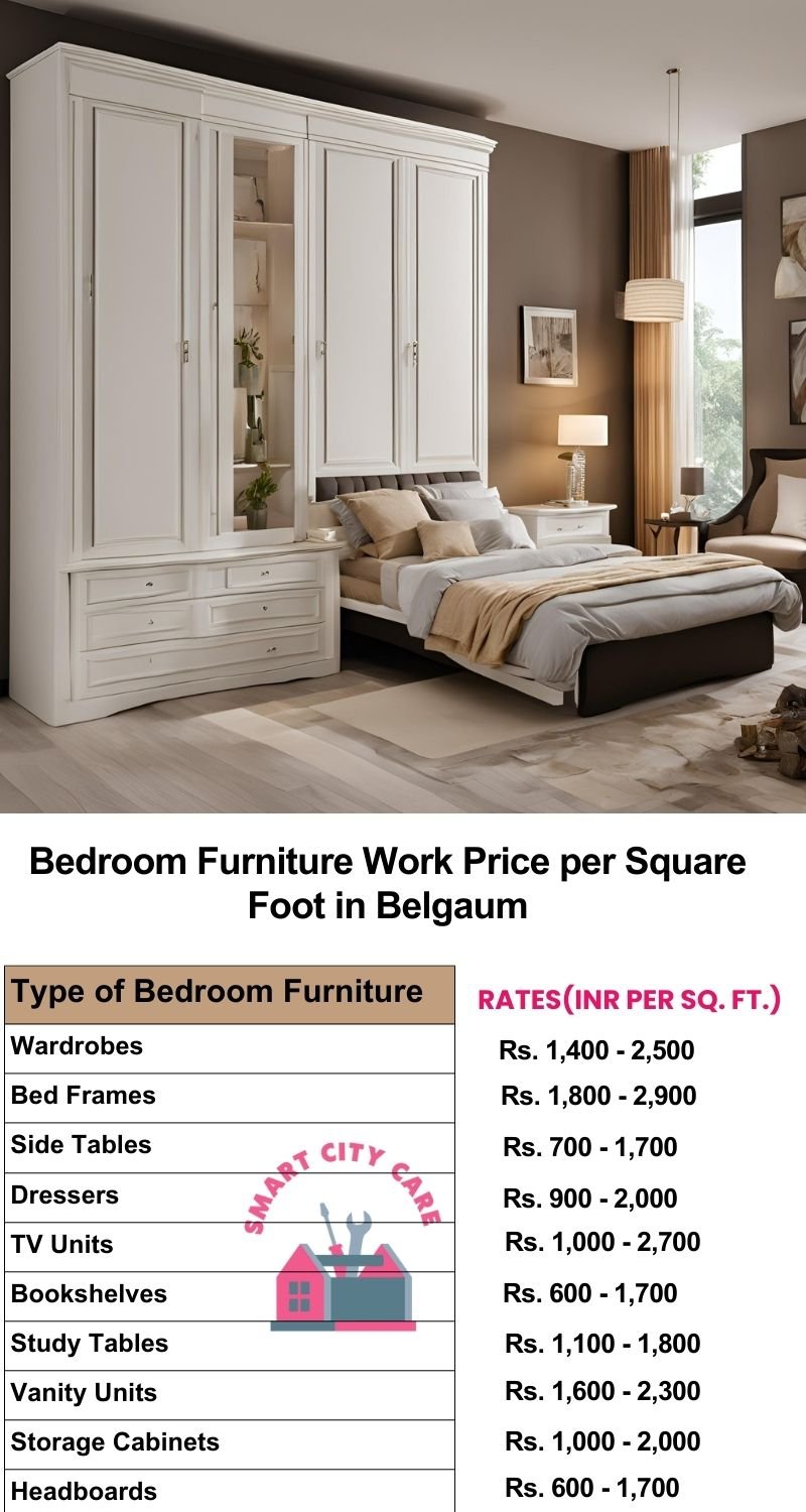 Bedroom Furniture Work Price list per Square Foot in Belgaum