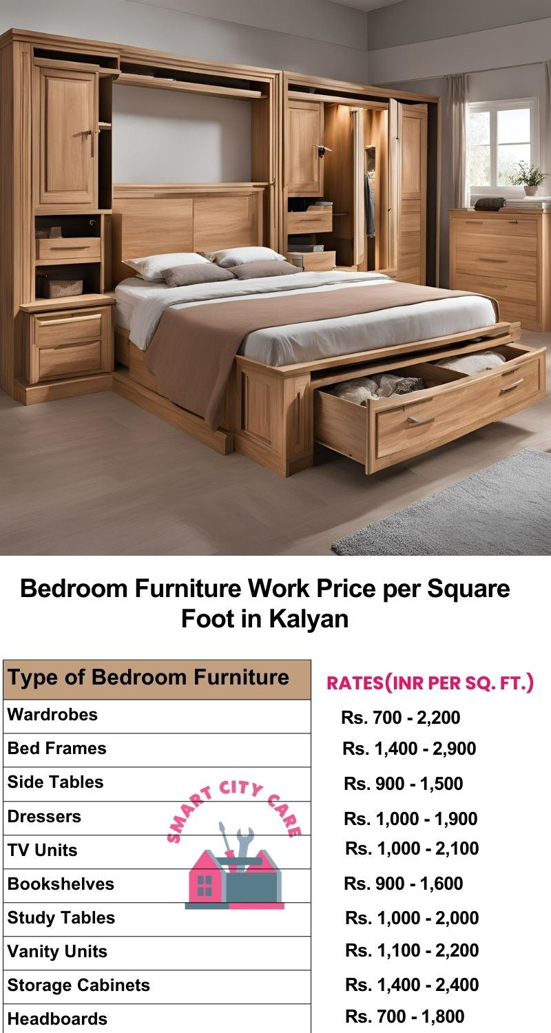 Bedroom Furniture Work Price list per Square Foot in Kalyan