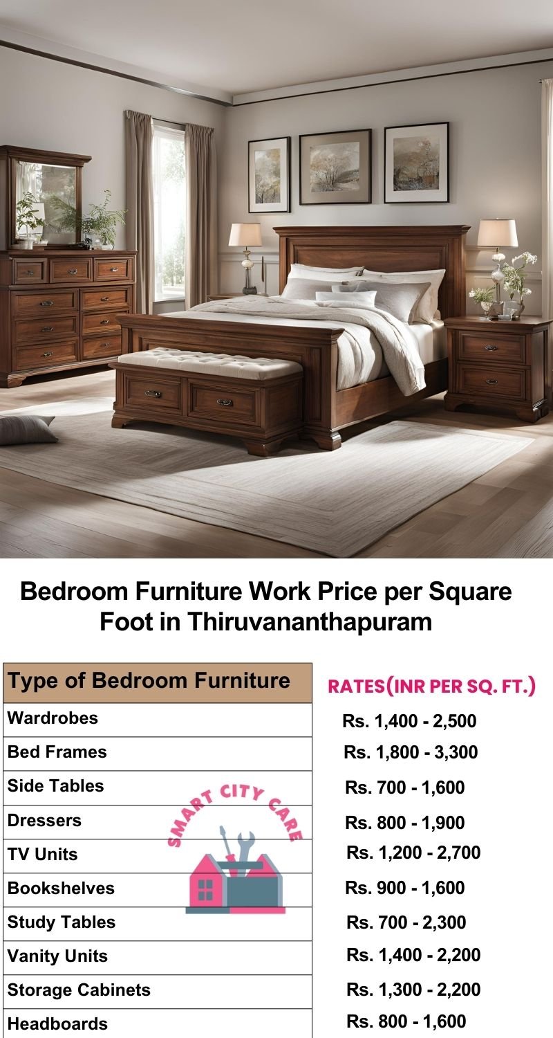 Bedroom Furniture Work Price list per Square Foot in Thiruvananthapuram