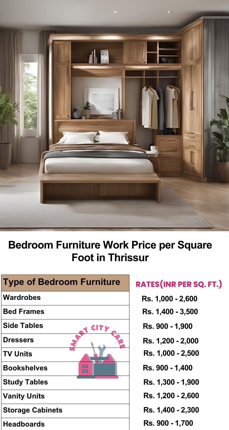 Bedroom Furniture Work Price list per Square Foot in Thrissur