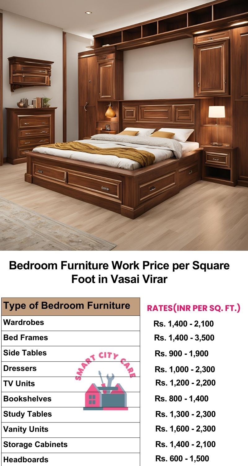 Bedroom Furniture Work Price list per Square Foot in Vasai-virar