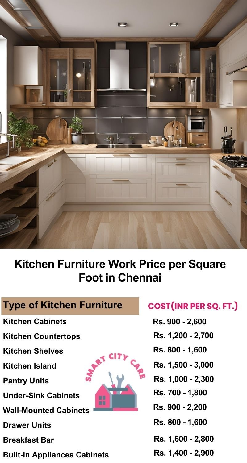 Kitchen Furniture Work rate list per Square Foot in Chennai