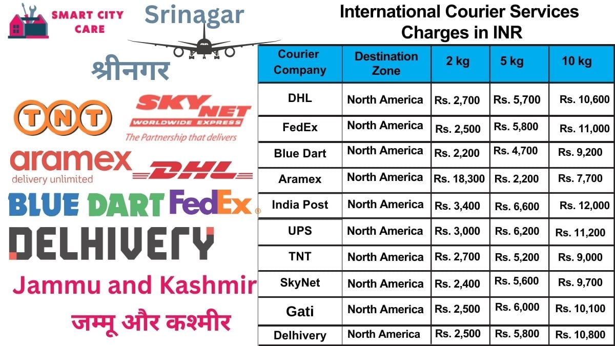 International Courier Services Cost in Srinagar