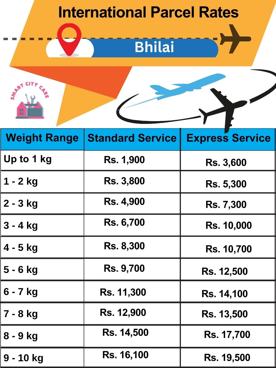 Bhilai International Parcel Rates