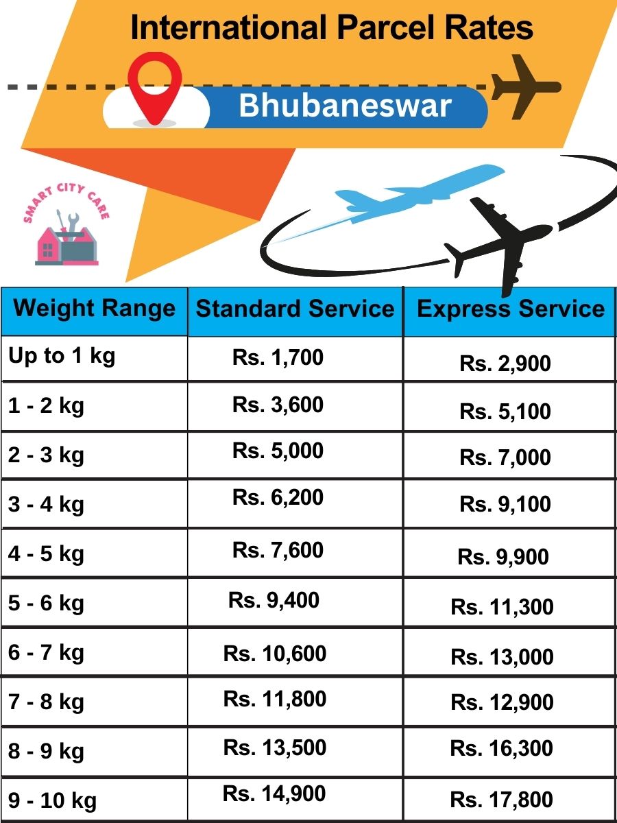 Bhubaneswar International Parcel Rates