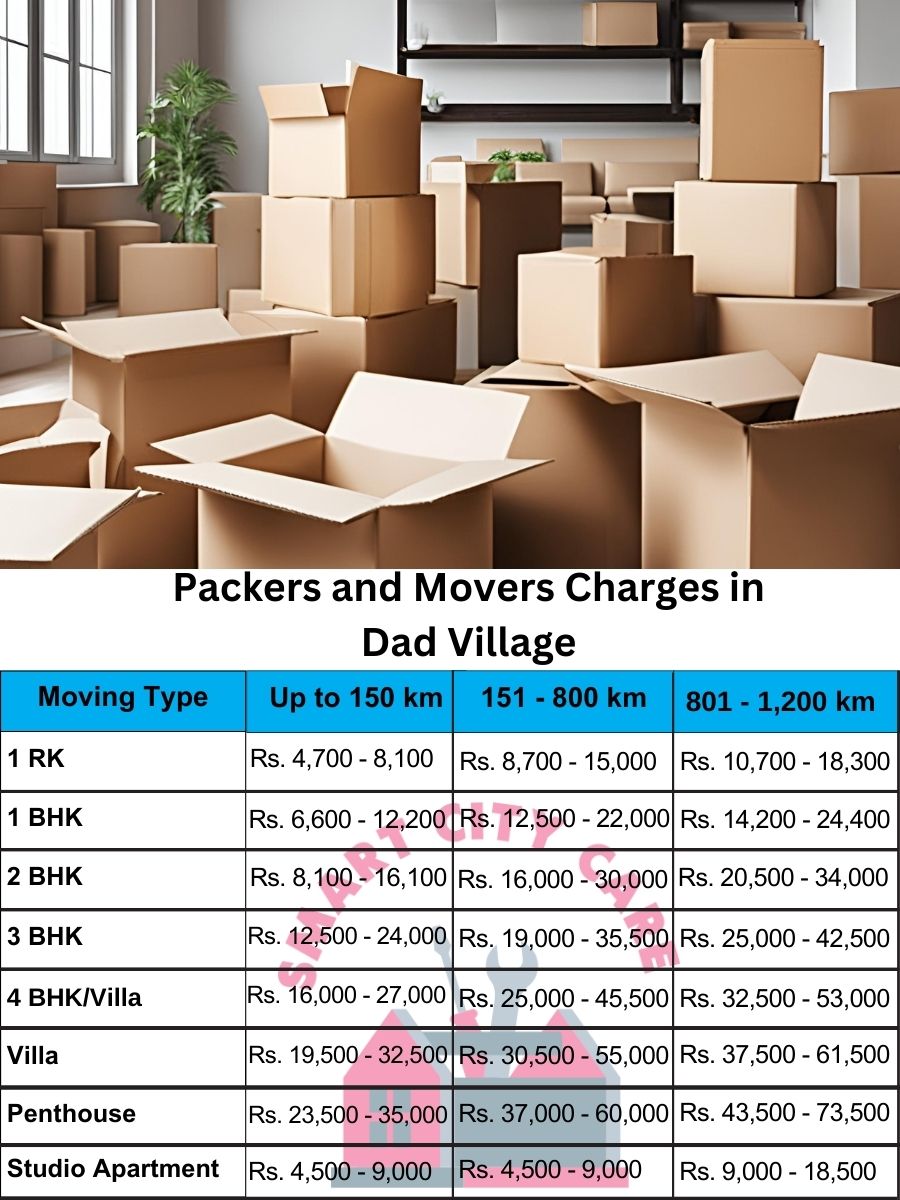 Packers and movers Dad Village price list