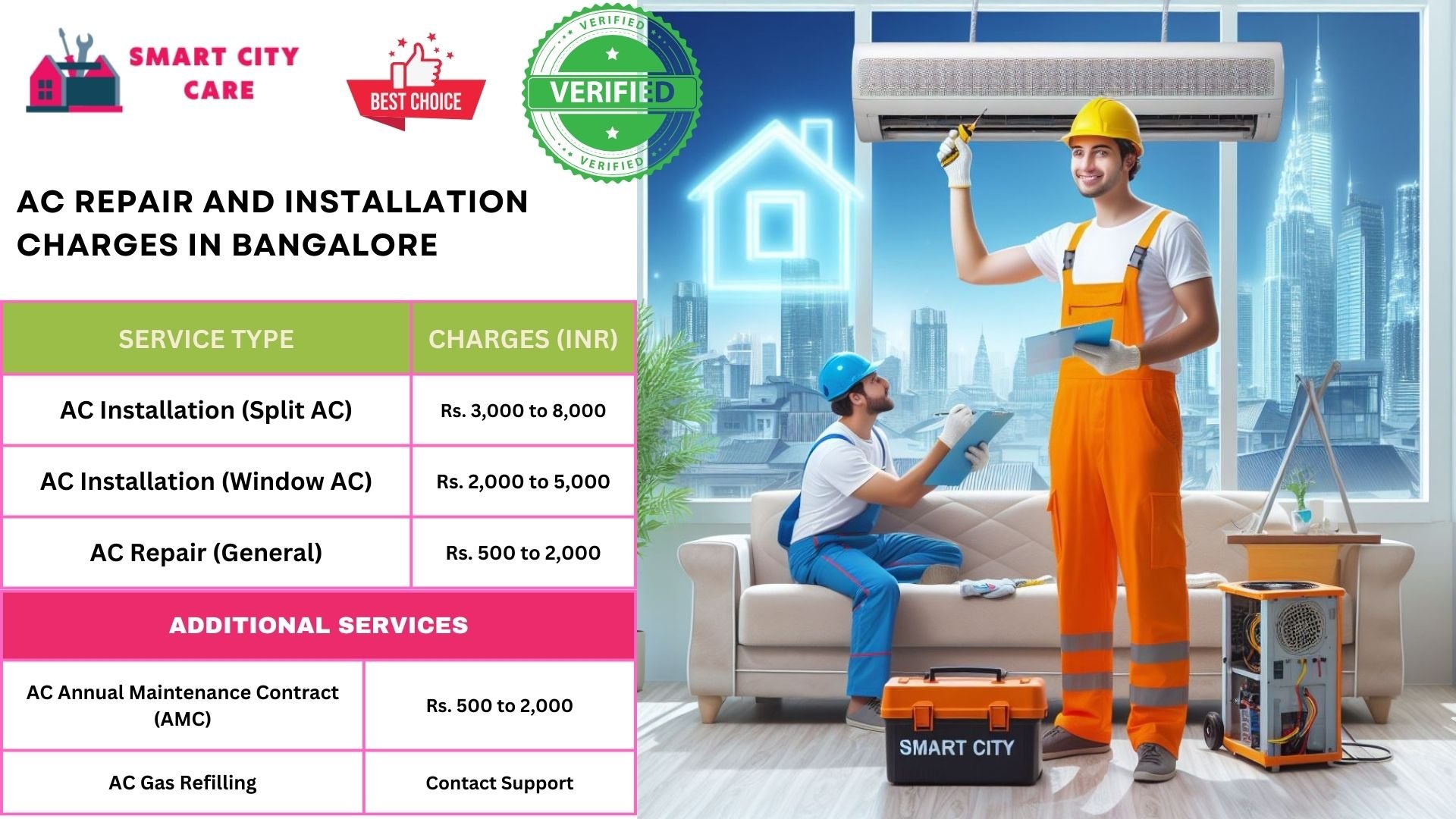 Affordable AC repair and installation rates list service in Bangalore