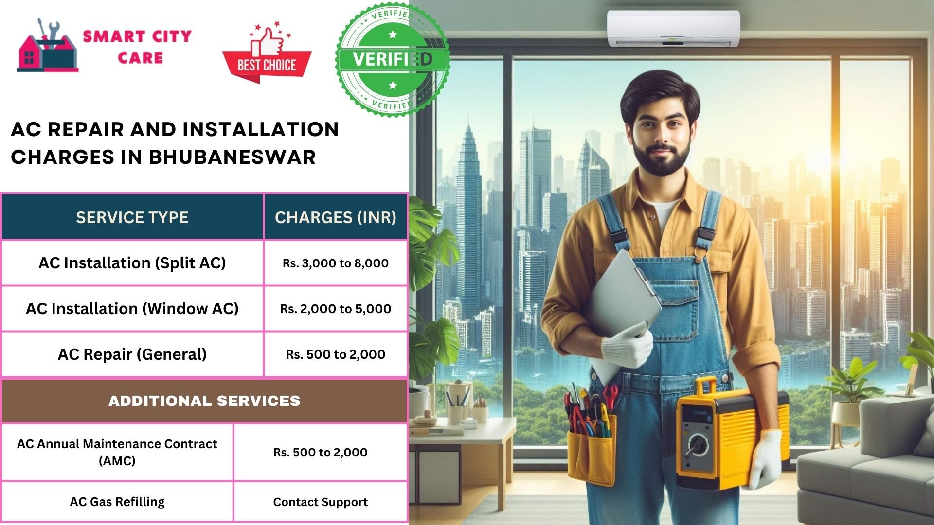 Affordable AC repair and installation rates list service in Bhubaneswar