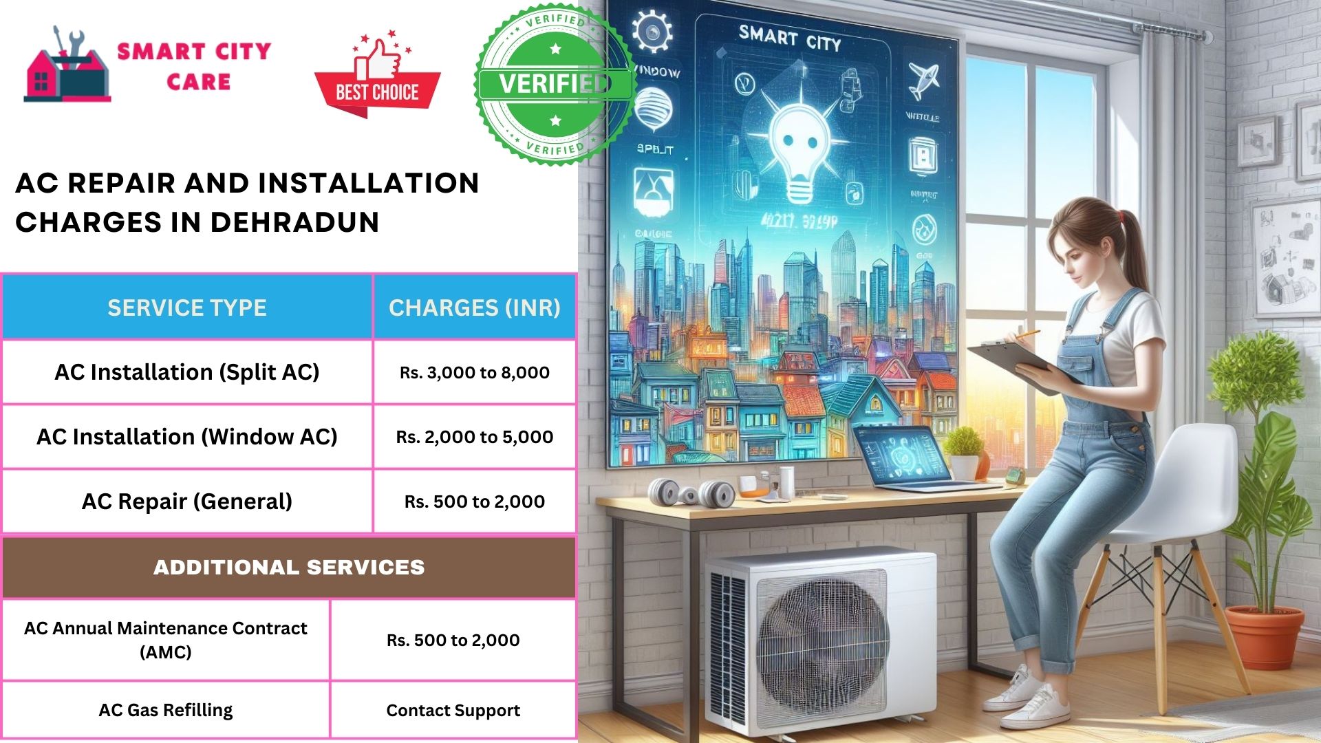 Affordable AC repair and installation rates list service in Dehradun