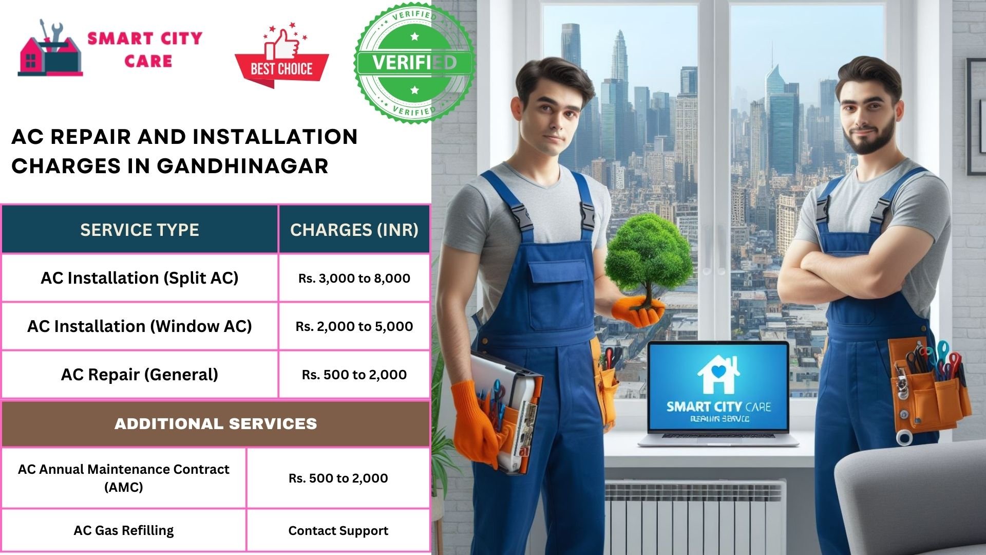 Affordable AC repair and installation rates list service in Gandhinagar