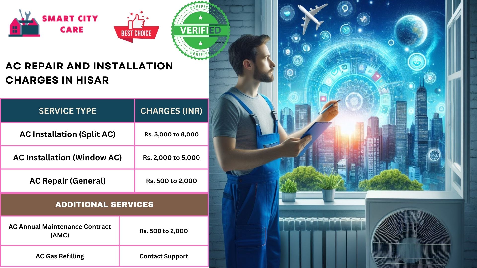 Affordable AC repair and installation rates list service in Hisar