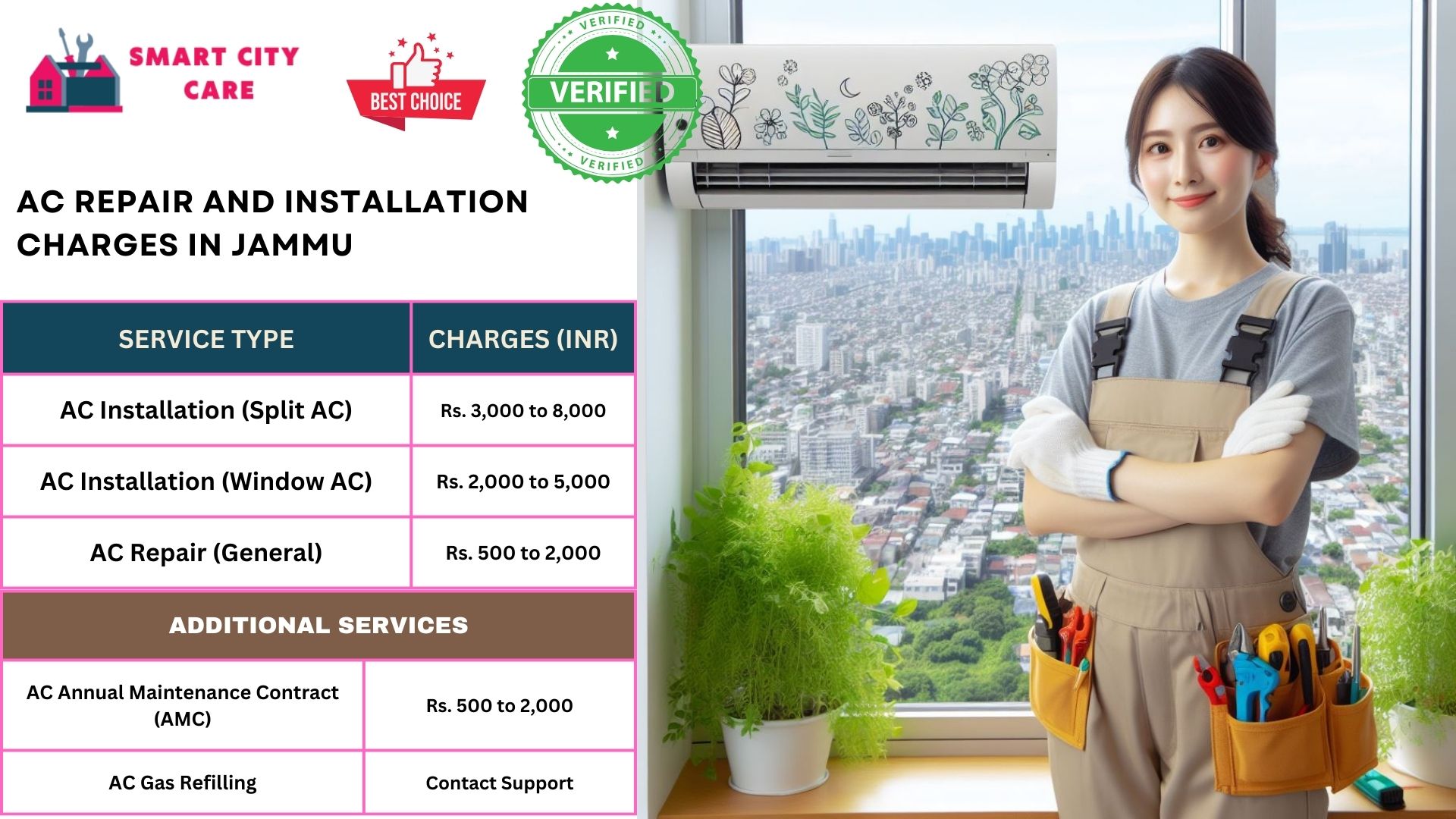 Affordable AC repair and installation rates list service in Jammu