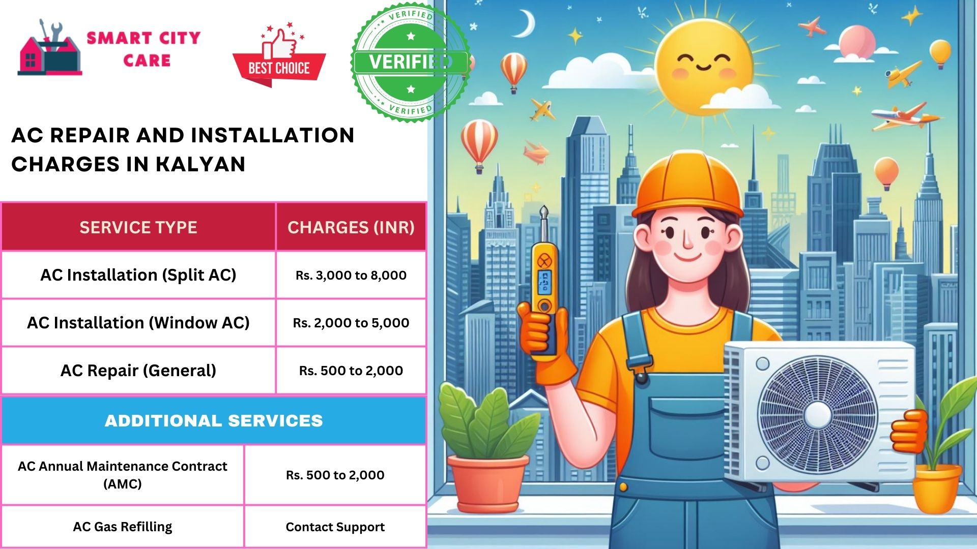 Affordable AC repair and installation rates list service in Kalyan