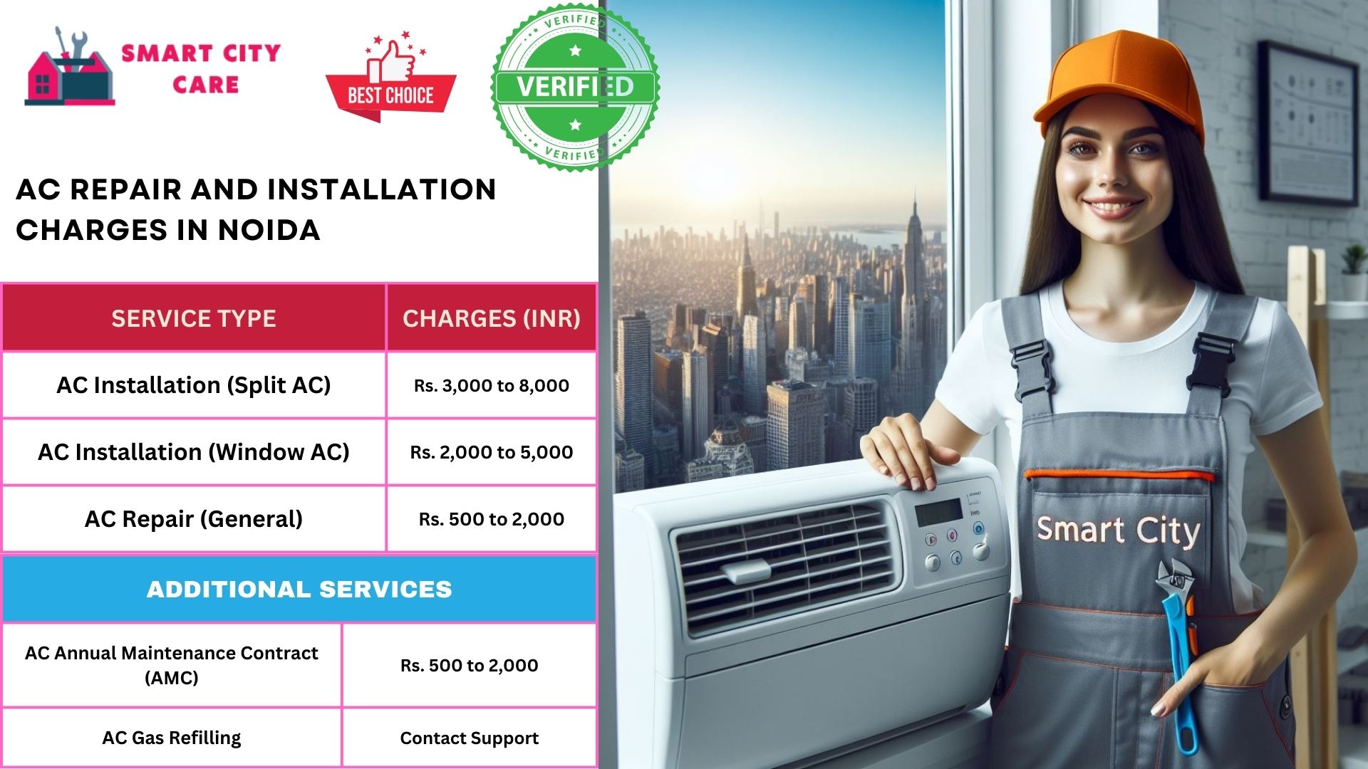 Affordable AC repair and installation rates list service in Noida