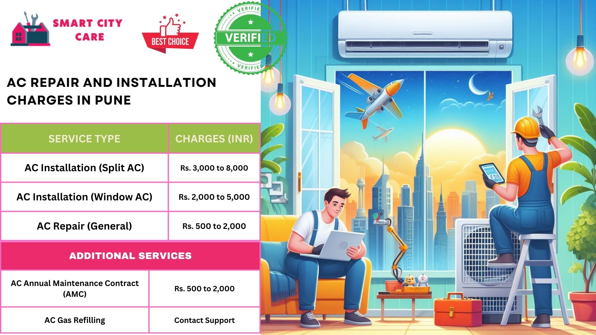 Affordable AC repair and installation rates list service in Pune