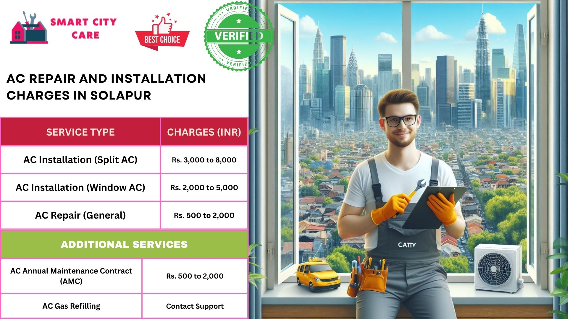 Affordable AC repair and installation rates list service in Solapur