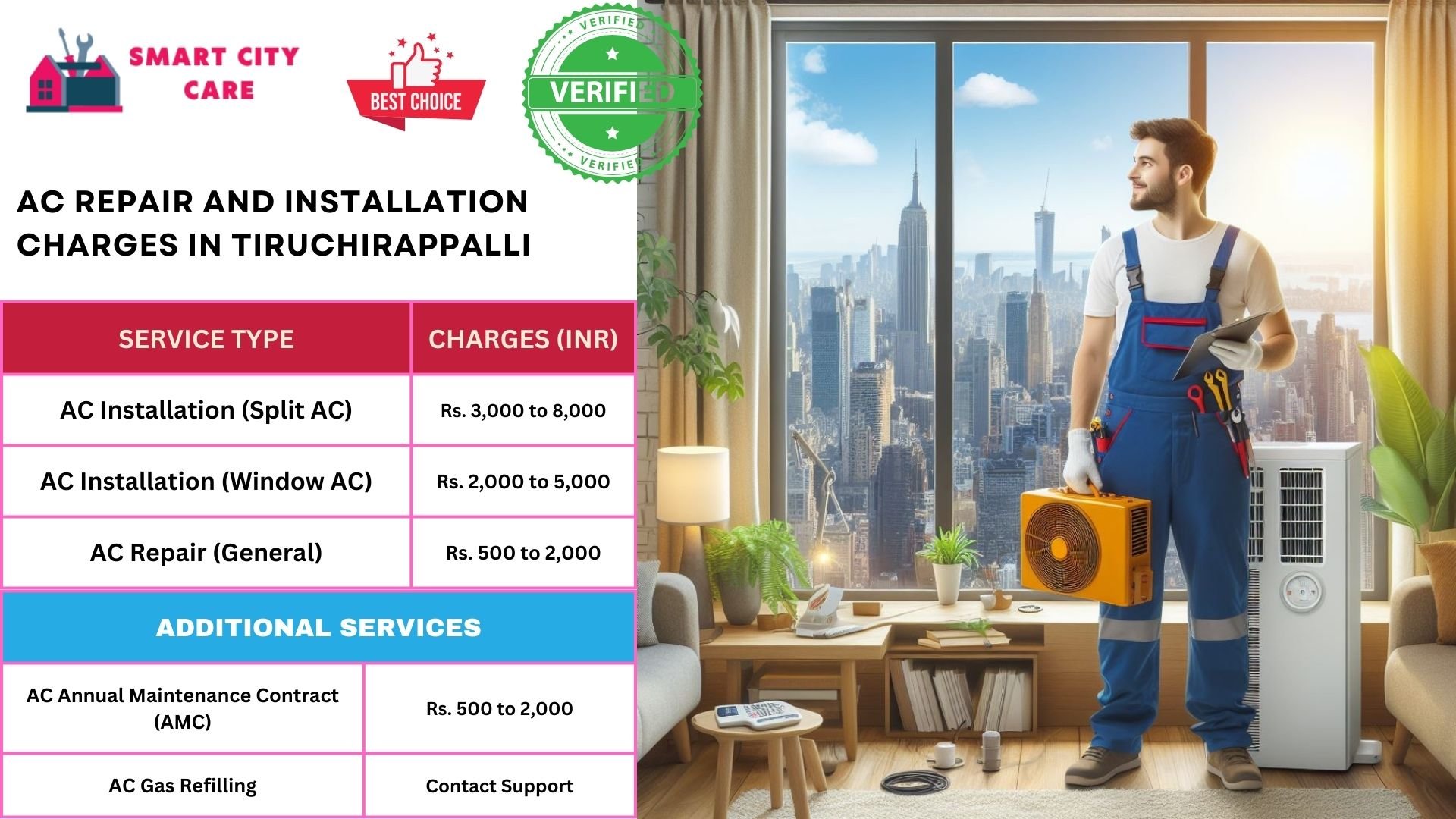 Affordable AC repair and installation rates list service in Tiruchirappalli