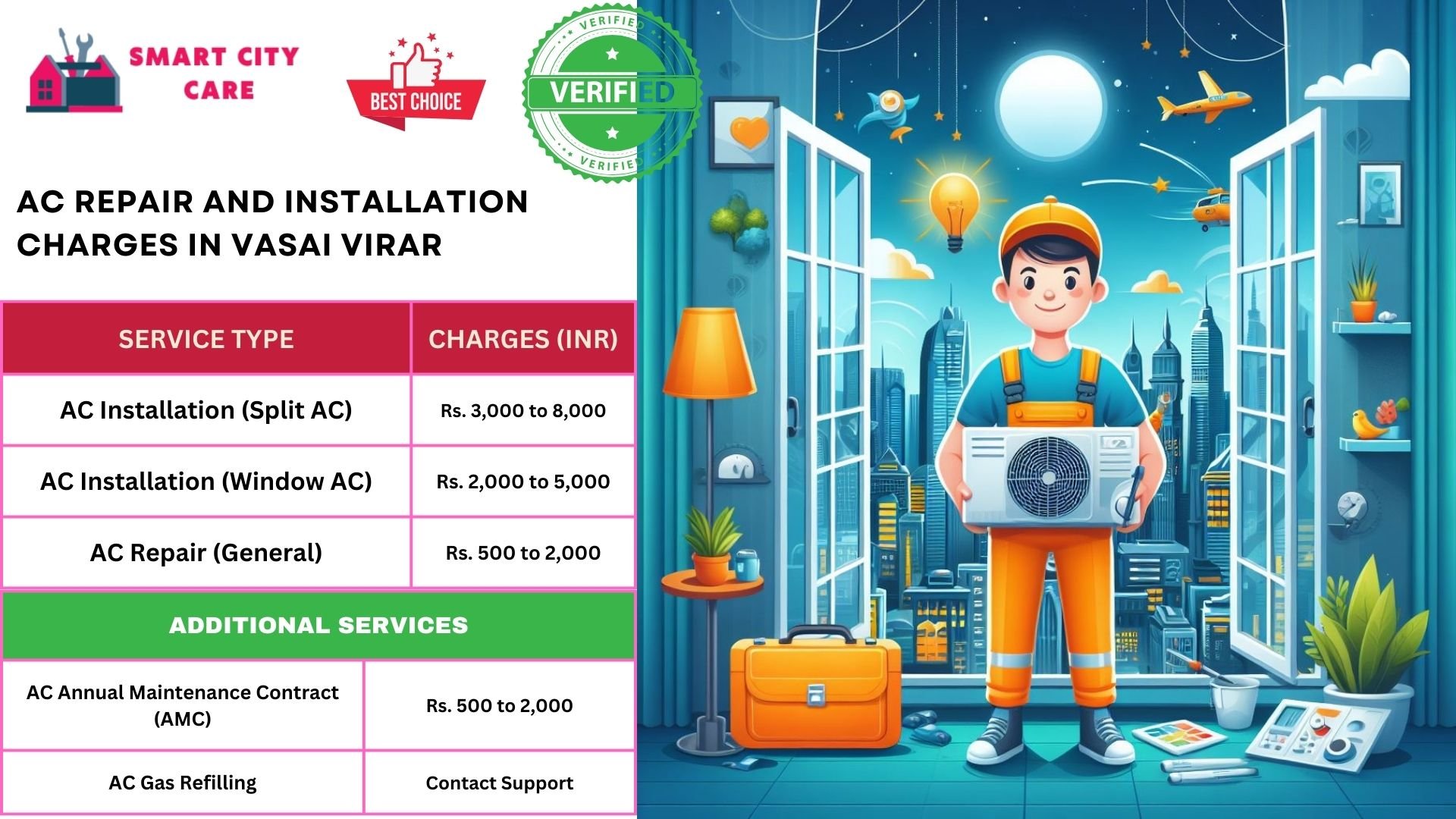 Affordable AC repair and installation rates list service in Vasai virar